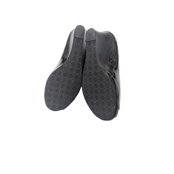 Lilly Pulitzer Platform Wedge Black Patent Leather Peep Toe Shoe Size 9 - Picture 8 of 8